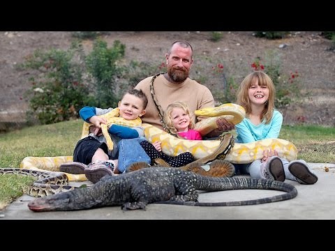 Snake vs 3-year-old: Lizard King Dad Lets Kids Play With Huge Reptiles