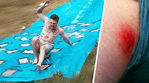 OMG savage!! SAND PAPER slip and slide! 😱😱 Via TGFbro | Viralized