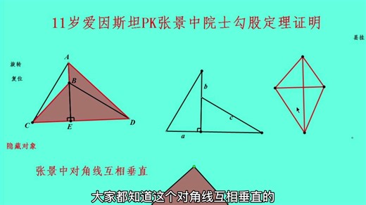 11岁爱因斯坦PK张景中院士勾股定理证明