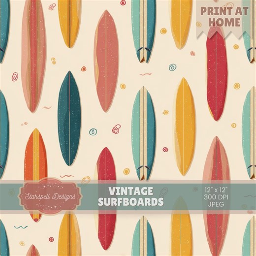 Vintage Surfboards Seamless Pattern | Retro Beach Digital Paper for Fabric, Apparel, Home Decor, Stationery, Print on Demand, Coastal Design - Etsy