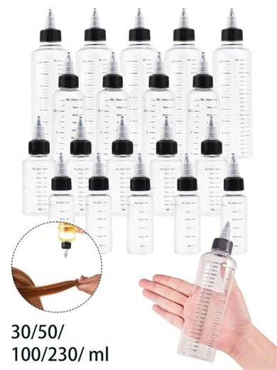 30/50/100/230ml Haaröl Applikator Flasche mit Deckel, Quetsch-Spender, klare Kunststoff-Spenderflasche, leere PET-Quetschflasche, graduierte Haarfärbemittel Applikator Flasche, praktisch zum Auftragen auf die Wurzeln, nachfüllbarer Kosmetikbehälter mit Schraubverschluss und Maßskala, geeignet für Tinte, Ölfarbe, Basteln, Salon-Haarpflege, Färben und Styling, Reiseessentiell | SHEIN