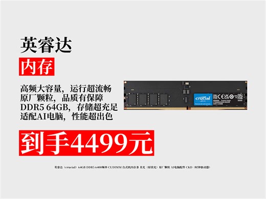 【内存推荐】64GBDDR5内存条怎么选？4499元拿下英睿达，美光原厂颗粒，6400频率，AI电脑配件超厉害！