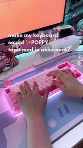 watch me make my keyboard sound ✨poppy✨ it's my second time doing this mod ⌨️ and I really love the outcome! stay tuned for my first and new keyboard using tape mod on my youtube channel soon~ would you try this mod on your mechanical keyboard? ☺️ ▫️keyboard: akko acr67 pink kit gifted by @epomakerkeyboard lubed akko cs jelly pink switches ▫️keycaps: @akkogear prunus lannesiana gifted by epomaker ▫️artisan keycap: 3 sakuras and KAM bouquet by @adobaulabs, gifted by @capsmiths ▫️neko smol coiled 