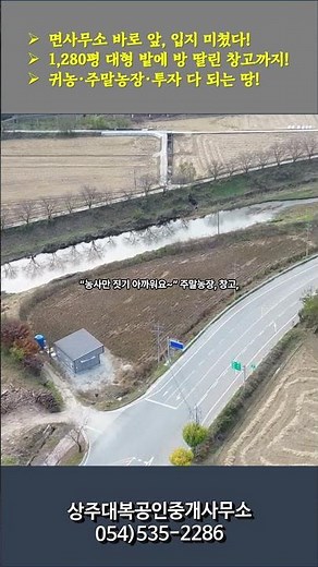 상주시 내서면 신촌리 초입지! 면사무소 앞 1,280평 대형 밭 + 주거 가능한 창고까지?! #상주부동산 #상주시내서면 #신촌리토지 #귀농귀촌 #주말농장 #농업용창고 #상주부동산