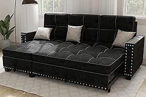 Amazon.com: Ucloveria Reversible, Sleeper Sofa Storage Chaise Living Room L-Shape Lounge 2 in 1 Sectional Couch with Pull Out Bed, 82" Black : Home & Kitchen