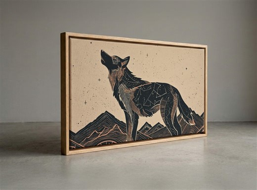 Celestial Wolf Constellation, Minimalist Line Art, Boho Star Decor - Etsy