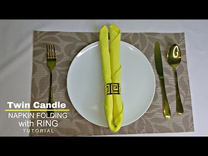 TWIN CANDLE NAPKIN FOLDING TUTORIAL WITH RING #tutorial #tablecloth #napkinfolding