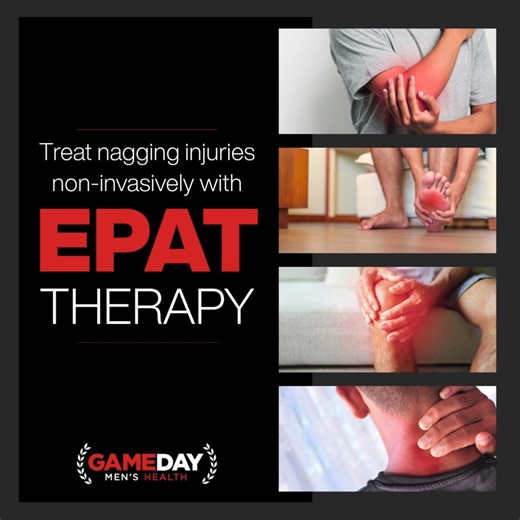 Struggling with a nagging injury that just won't heal? Gameday Men's Health Livonia now offers EPAT Shockwave Therapy - a non-invasive treatment that uses acoustic waves to accelerate healing and provide pain relief for musculoskeletal injuries. Whether it's tennis elbow, plantar fasciitis, tendonitis, or muscle strains, EPAT therapy increases blood flow to the injured area, triggering your body's natural healing response. Sessions take just 20 minutes with no downtime - you can drive yourself h