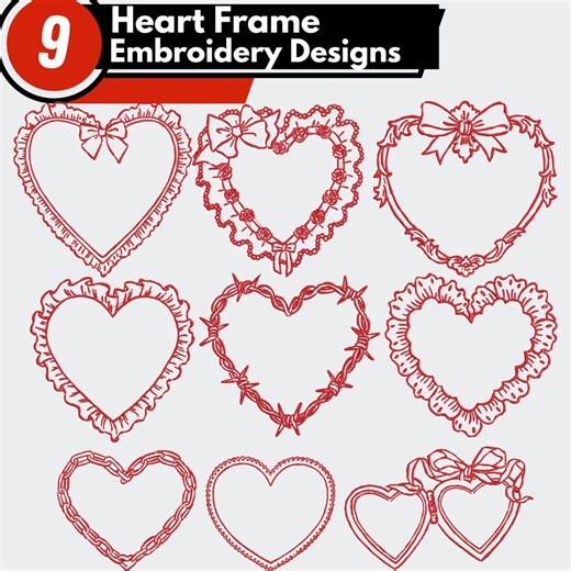Heart Frame Embroidery Design Bundle, 9 Valentine Heart Frame Machine Embroidery Files, Floral & Decorative Heart Borders, Instant Download - Etsy