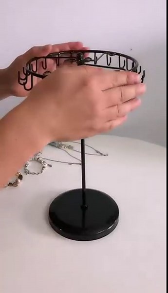 Rotating Necklace Holder Jewelry Organizer Display Stand 14-Inch with 23 Hooks Black, short-black, 8.27*5.9*13.8inch (HS01)