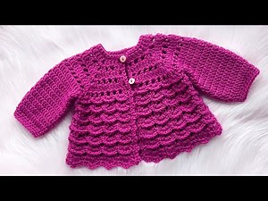 Beautiful Raspberry Baby Cardigan, Coat or Jacket with 3D shell Stitch Crochet Pattern Super Easy