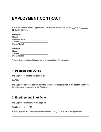 Editable Employment Contract DOC & PDF | Employee Agreement Template (digital Download) - Etsy