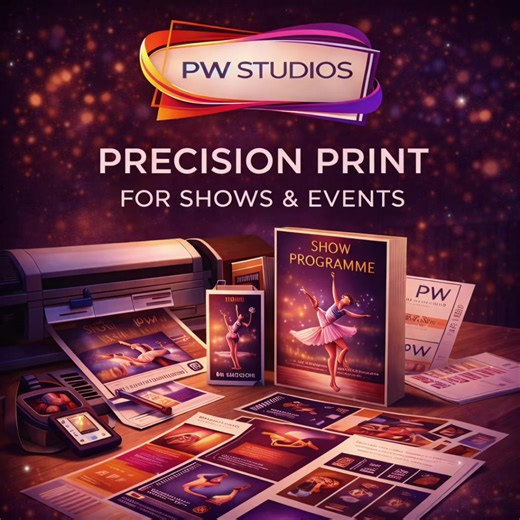 Print That Performs as Hard as You Do 🎭 Your printed materials represent your brand, your show, and your professionalism — so they should look just as polished as the performance itself. At PW Studios,we create high-quality print designed specifically for dance and performing arts schools. ✨What we offer: • Show programmes & brochures • Flyers & posters • Roller banners & large displays • Feather flags & event signage • Certificates & branded stationery • Merchandise & promotional materials Fro