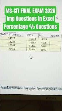 MS-CIT FINAL EXAM 2026 | mscit exam questions 2026 #mscitexamquestions2026 #excel