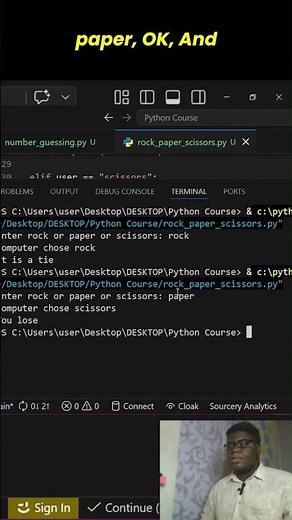 Testing rock paper scissors game #pythontutorial #programming