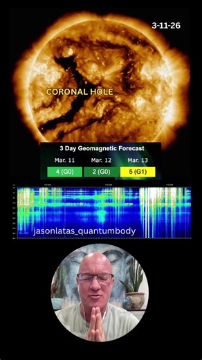 Today’s Schumann chart is fascinating. Those large white spikes you see blasting up the screen are what we call full-frequency spikes. That means the entire spectrum is lighting up at once — low, mid, and high frequencies all activating together. It’s like the Earth is receiving powerful broadband pulses of energy. But what really caught my attention are the horizontal lines running across the chart. Those represent sustained resonance bands — the Earth holding a tone for a longer period of time