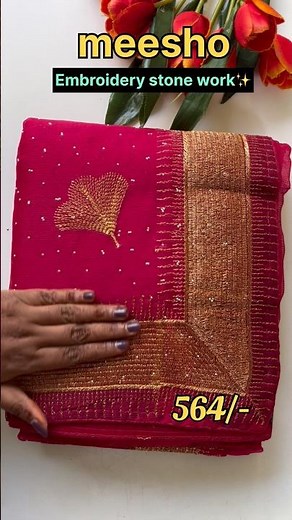 @Meesho Best budget saree 👌|| Hot pink saree|| embroidery saree|| #shorts #shortsviral