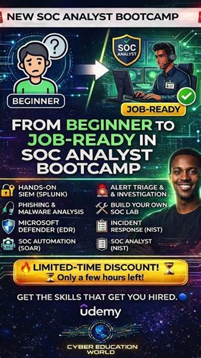 📌 SOC Analyst Bootcamp – From Beginner to Job-Ready #cybersecurity #socanalyst #soc