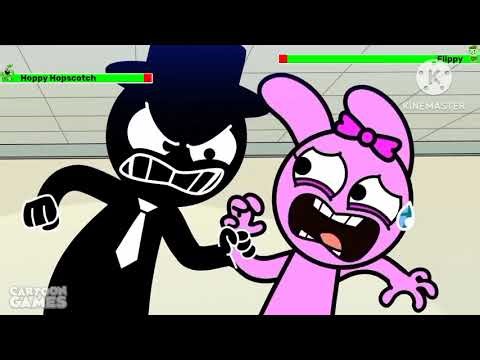 Smiling Critters vs Flippy (Happy Tree Friends) with healthbars