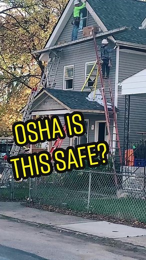 that yellow ladder is holding it all together 😂 — #oshaisthissafe #oshaviolations #oshafail #osha