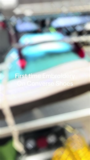 Watch me embroider my first pair of Converse Shoes! #converseshoes #lakecountyillinois #customembroidery #melco #OTWembroidery