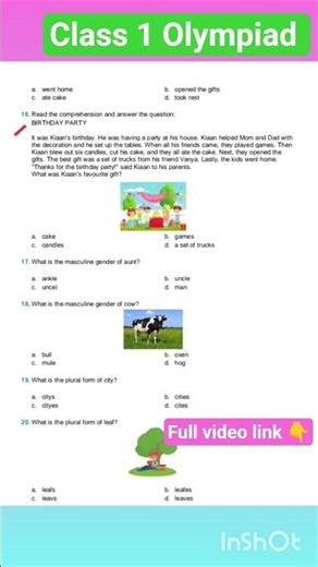 Class 1 English Olympiad Mock Test Question paper 📜/SOF/IEO #olympiadclass1 #class1englisholympiad