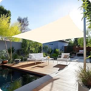 8'X10' Rectangle Cream Sun Patio Shade Sail Canopy Use for Patio Backyard Lawn Garden Outdoor Awning Shade Cover-185 GSM-Block 98%% of UV Radiation-5Years Warranty