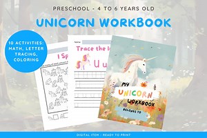 Unicorn Themed Workbook, 10 Educational Activities Including Letter Tracing, Math, and Coloring - Etsy Canada