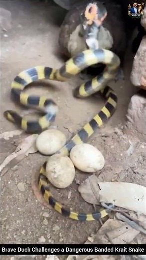 Brave Duck Challenges a Dangerous Banded Krait Snake #snake #wildliferescue #wildlife