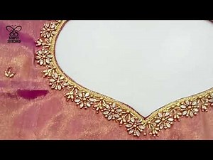Maggam Work Blouse Design 13 | Simple Maggam Work Blouse Using Beads & Frame kundans