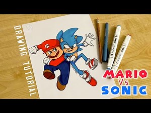 How to draw Super Mario vs Sonic / How to draw Sonic and Mario together