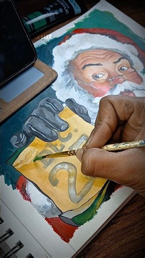 Santa Claus Portrait Painting 🎅 | Realistic Christmas Drawing | Acrylic Painting #Shorts