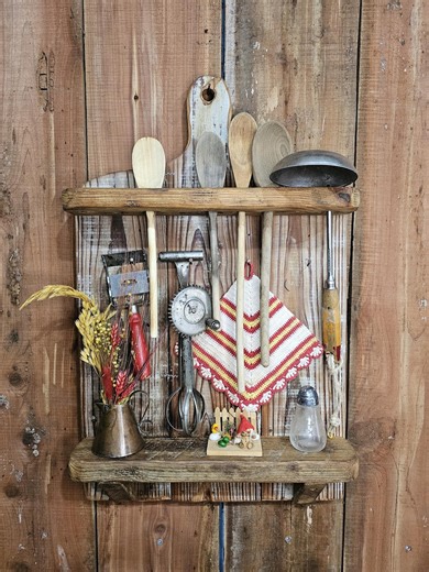 Primitive Style Utensil Board (23x14) & Kitchen Utensils- 13 Items in All!- Made W/ Wood From a 1920s Farmhouse- Primitive Spoon/spice Rack - Etsy