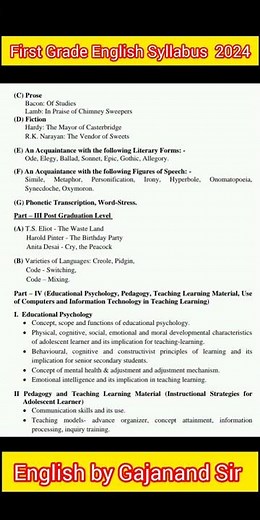 RPSC FIRST GRADE English Syllabus 2024 | राजस्थान प्रथम श्रेणी अंग्रेजी पाठ्यक्रम नया 2024 |