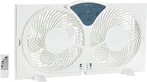 Amazon Basics Window Fans for Home Bedroom, Twin Heads, Cooling Airflow, Exhaust, Expandable Side Panel Digital Control, 3 Speeds, 78W, 9 inch, White