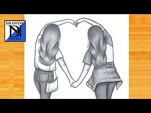 How to Draw Best Friends Making Heart || Pencil sketch for beginner || Girl drawing || Drawing