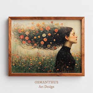 Dreamy Cottagecore Floral Hair Portrait - Vintage Style Painting of Woman With Blooming Flowers, Romantic Spring Wall Art Printable 836 - Etsy