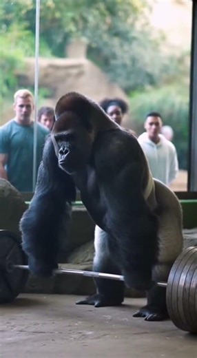 Gorilla Tries to Lift Heavy Weights — Crowd in Total Shock