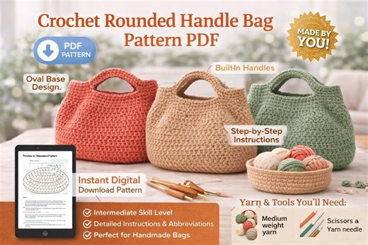 Crochet Rounded Handle Bag Pattern PDF, Oval Base Handbag Tutorial (digital Download) - Etsy