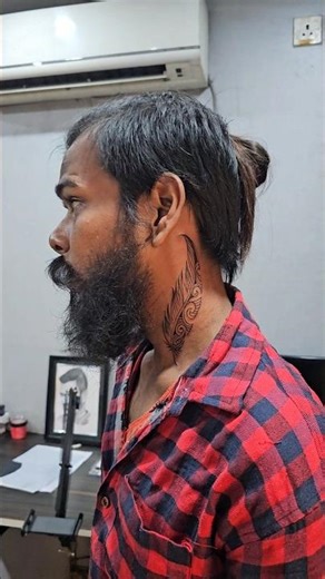 Elegant Tribal Feather Neck Tattoo 🪶 | Clean Line Art Design | ‪@Narayanitattoostudioshorts‬