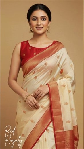 Royal Ivory & Candy Red: Kanjeevaram Saree with Stunning Silk Blouse Back Design (Diamond Cutout)