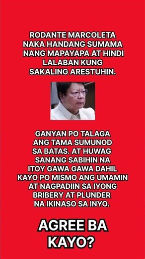 MARCOLETA HANDANG SUMAMA NG PAYAPA KUNG AARESTUHIN.