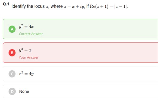 Identify the locus z, where z = x + iy, if Re(z + 1) = |z - 1|.... | Filo