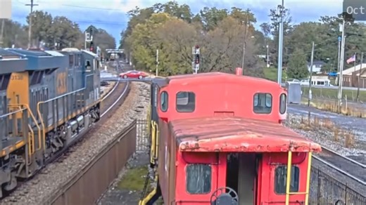 13 reactions | Someone sure was in a hurry! This red car at Stevenson, AL decided to cross in front of a southbound CSX train with just seconds to spare. | Iron Rail Cams | Facebook