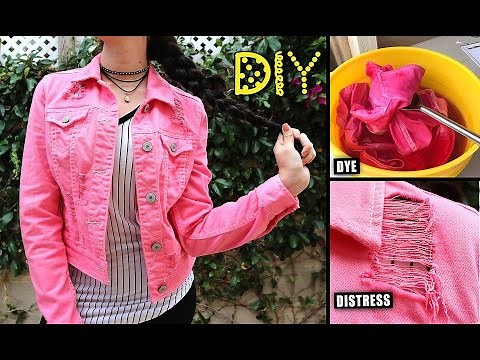 DIY Pink Distressed Denim Jacket - HOW TO DYE & DISTRESS || Lucykiins