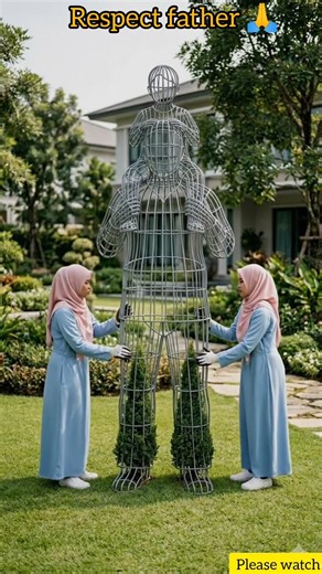 Father Carrying Child Garden Sculpture Transformation | Emotional Topiary Art 🌿👨‍👧 #shorts