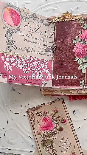 I crafted this journal using my no-sew technique, and the romantic Victorian style turned out beautifully! 🌸 You can watch the full flip-through on my YouTube channel! #journal #junkjournal #journalinspiration #artjournal #journaling #journalideas #diary #handmade #junkjournaling #victorian #victorianstyle #romantic #rose | Amity Bloom
