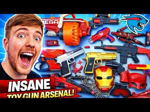 INSANE Toy Gun Arsenal! Nerf Mega Blaster, AK Toy Rifle & Iron Man Mask Collection