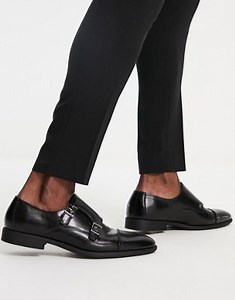 ASOS DESIGN monk shoes in black faux leather with emboss panel | ASOS
