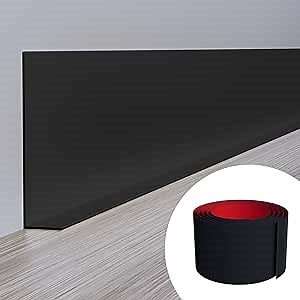Duzzy Flexible Baseboard Molding Trim, 5 Inch(W) x 60 Feet(L) Peel and Stick Rubber Wall Trim Molding, Self-Adhesive Vinyl Wall Base Cove Base